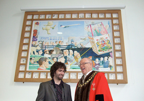 The Lord Mayor of Bristol unveils "Some More Who Have Made Bristol Famous', a painting by Simon Gurr, at the Spielman Centre, Arnos Vale